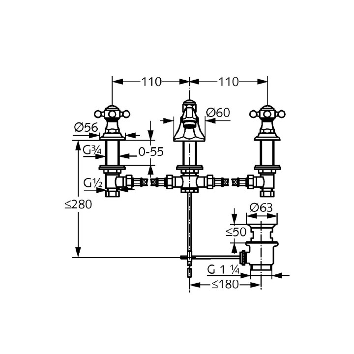 Bateria umywalkowa trzyotworowa z niską wylewką Kludi Adlon, chrom.- sanitbuy.pl