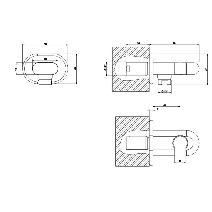 Kolanko ścienne z uchwytem prysznica Gessi Goccia przyłącze wylotu wody chrom- sanitbuy.pl
