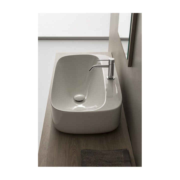 Umywalka nablatowa Scarabeo Moon 70x42cm biała bez przelewu, z otworem na baterie - sanitbuy.pl