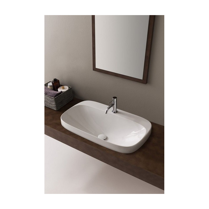 Umywalka wpuszczana w blat Scarabeo Moon 42x42cm biała bez przelewu, z otworem na baterię- sanitbuy.pl