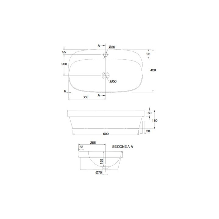 Umywalka wpuszczana w blat Scarabeo Moon 42x42cm biała bez przelewu, z otworem na baterię- sanitbuy.pl
