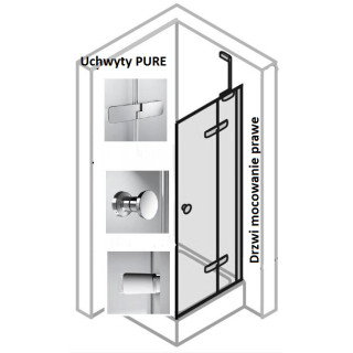 Drzwi  do ścianki bocznej PRAWE Huppe Enjoy ELEGANCE 75 cm, montaż na brodziku, srebrny mat, szkło przeźroczyste z Anti-Paque- s