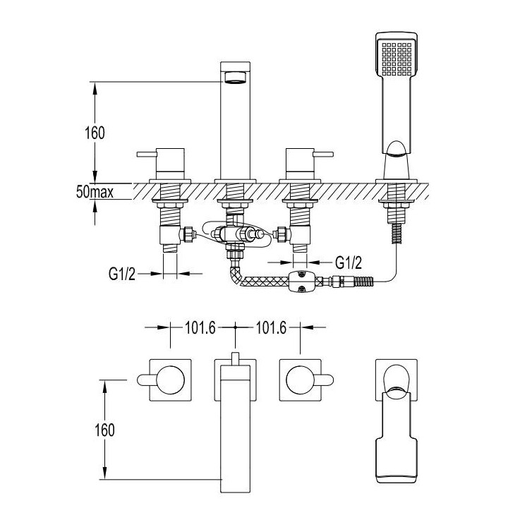 Bateria wannowa Omnires Darling kompletna Złoty wylewka 18cm- sanitbuy.pl