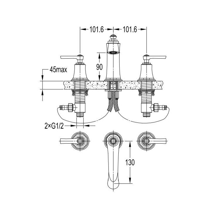 Bateria umywalkowa stojąca Omnires Armance wysoka chrom wylewka 15cm- sanitbuy.pl