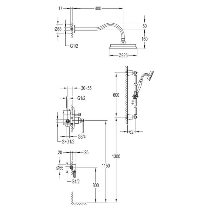 Zestaw podtynkowy natryskowy Omnires Armance chrom - sanitbuy.pl
