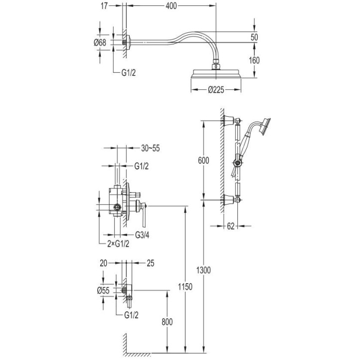 Zestaw podtynkowy natryskowy Omnires Armance miedż antyczna- sanitbuy.pl