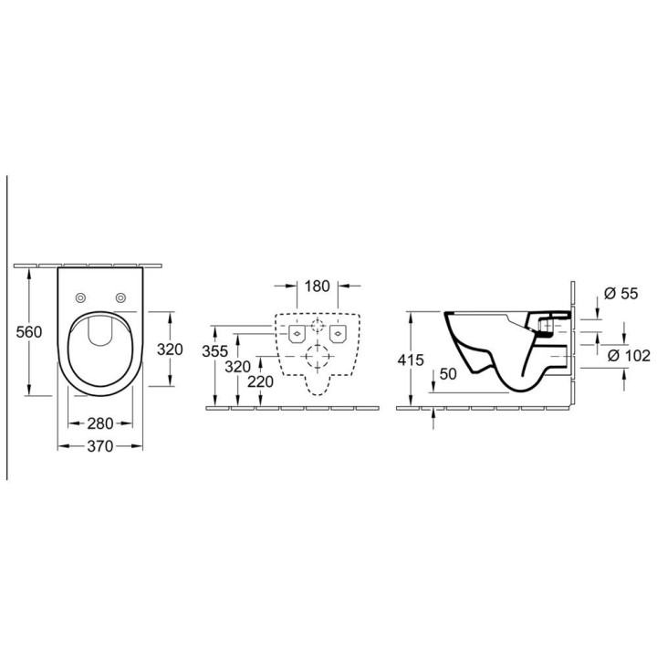 Miska wisząca lejowa Villeroy&Boch Subway 2, 370x560mm TECHNOLOGIA ViFresh, odpływ poziomy biała- sanitbuy.pl