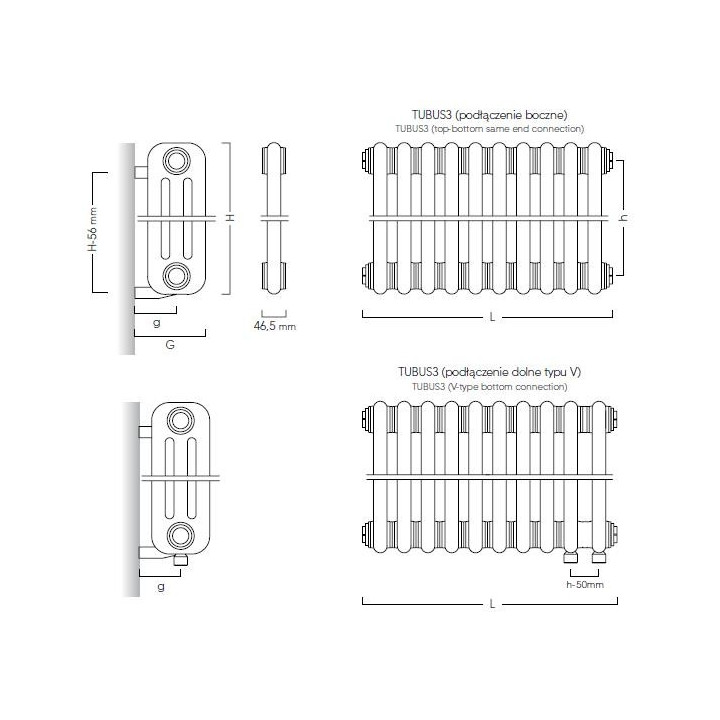 Grzejnik Instal-Projekt Tubus 2 48,5 x 56,8 cm (podłączenie boczne) - biały- sanitbuy.pl