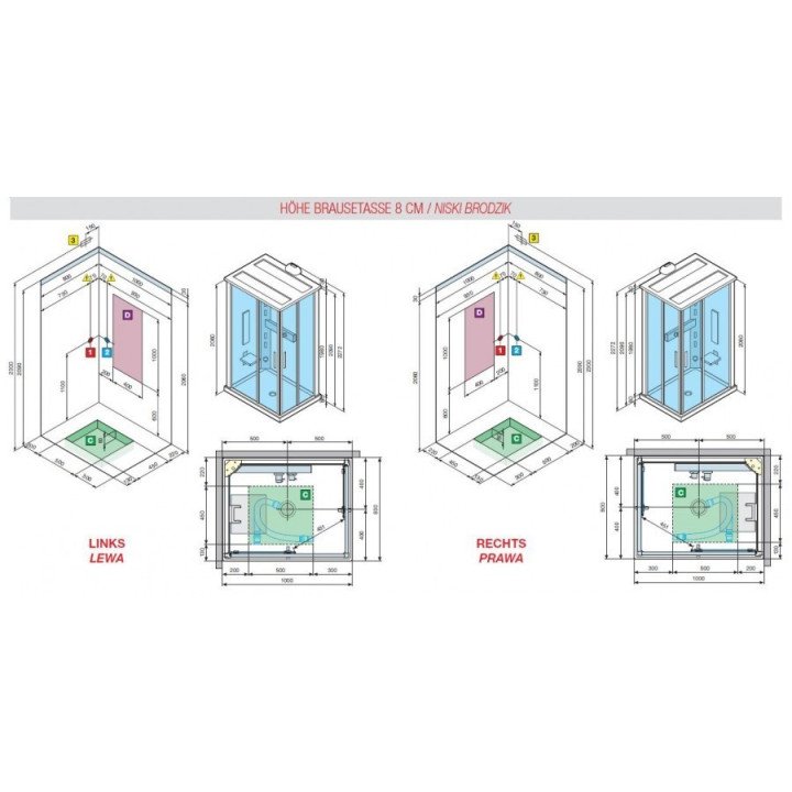 Kabina prysznicowa Novellini Nexis 1 prostokątna z dachem i deszczownicą 120x80x209 cm, prawa, białe- sanitbuy.pl