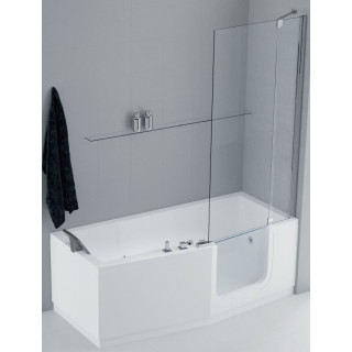 Parawan nawannowy Iris Comby, wysokość 150 cm, wersja prawa, profil chrom, szkło przejrzyste- sanitbuy.pl