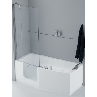 Parawan nawannowy Iris Comby, wysokość 150 cm, wersja prawa, profil chrom, szkło przejrzyste- sanitbuy.pl