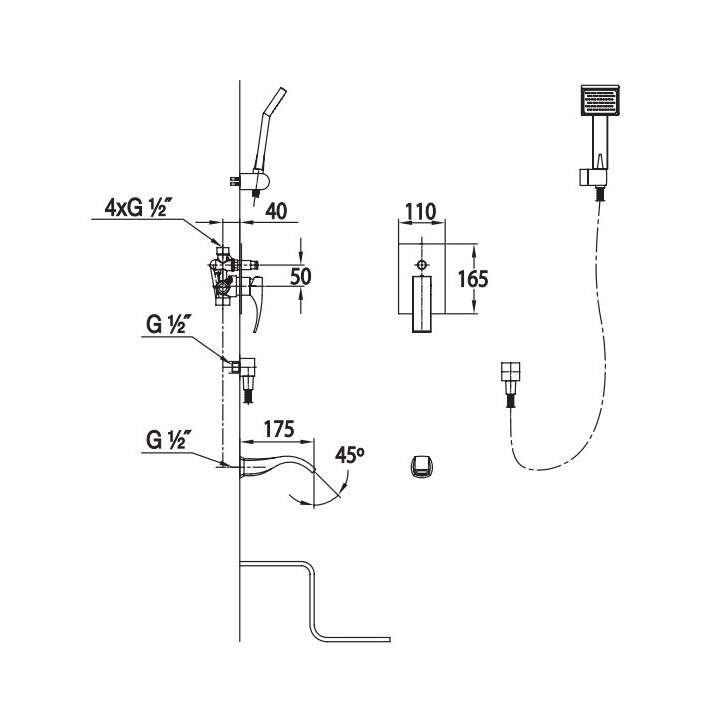 Zestaw wannowy podtynkowy Blue Water Liwia z wylewką i prysznicem, chrom- sanitbuy.pl