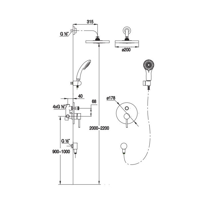 Zestaw prysznicowy Blue Water Denver podtynkowy z deszczownicą i prysznicem, chrom - sanitbuy.pl