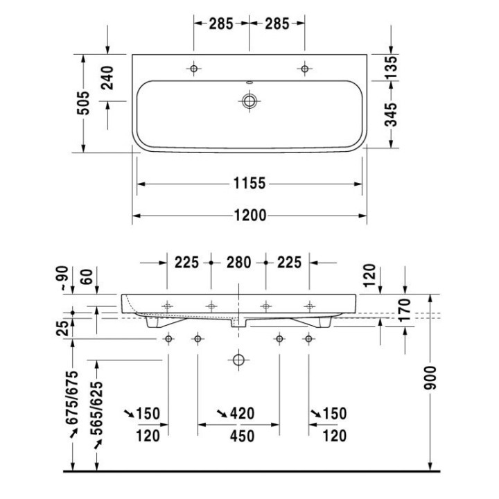 Umywalka meblowa Duravit Happy D.2 szlifowana 120x50,5 cm, z dwoma otworami na baterię, z przelewem, biała - sanitbuy.pl