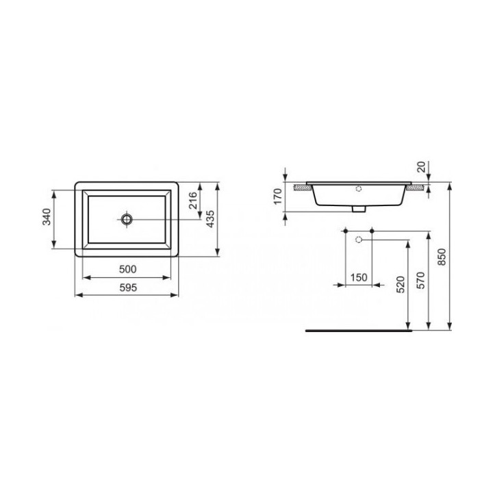 Umywalka nablatowa prostokątna Ideal Standard Strada 45 cm z otworem na baterię po lewej stronie, biała- sanitbuy.pl