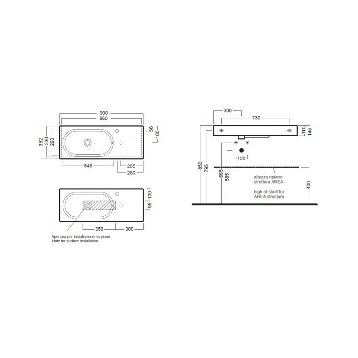 Hatria AREA 70x35 umywalka wisząca bez otworu na baterię z przelewem- sanitbuy.pl