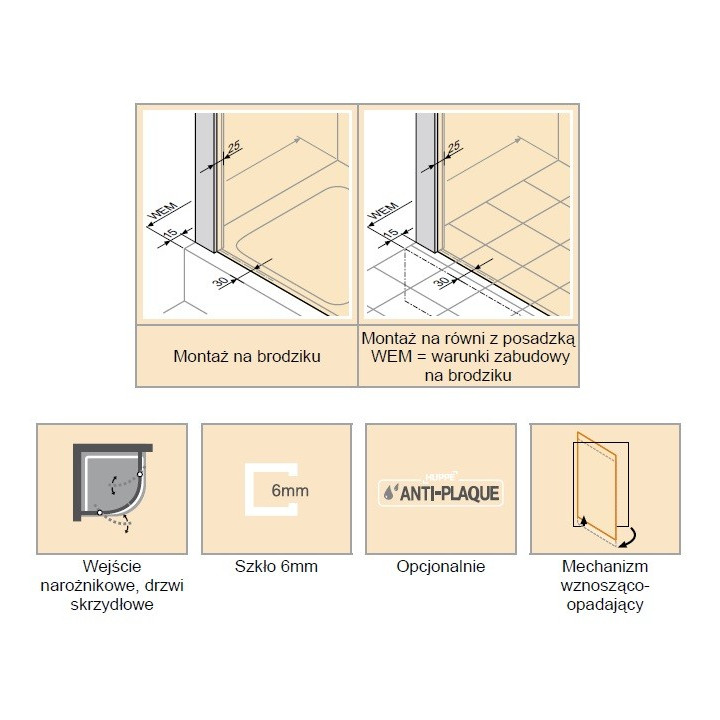 Drzwi skrzydłowe 2-częściowe Huppe Classics 2 ze stałymi segmentami 90cm profil srebrny połysk szkło przezroczyste, Anti-plaque-