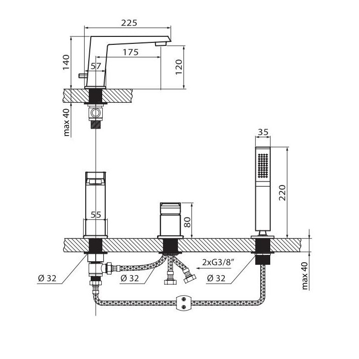 Bateria wannowa 3-otworowa Vedo Sette chrom	- sanitbuy.pl