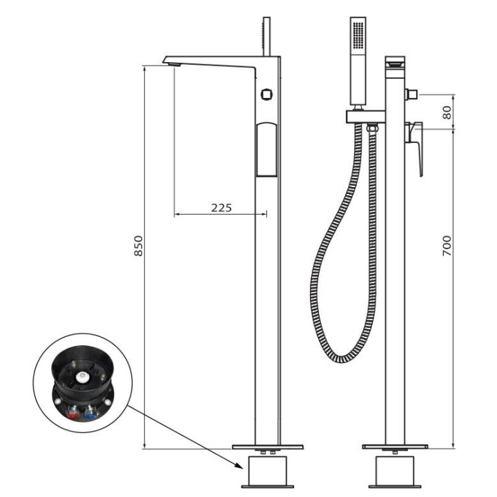Bateria wannowa wolnostojąca Vedo Sette wysoka 850mm chrom	- sanitbuy.pl