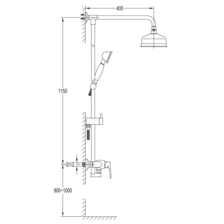Zestaw prysznicowy Omnires Art Deco, wys. 125 cm, brąz antyczny- sanitbuy.pl