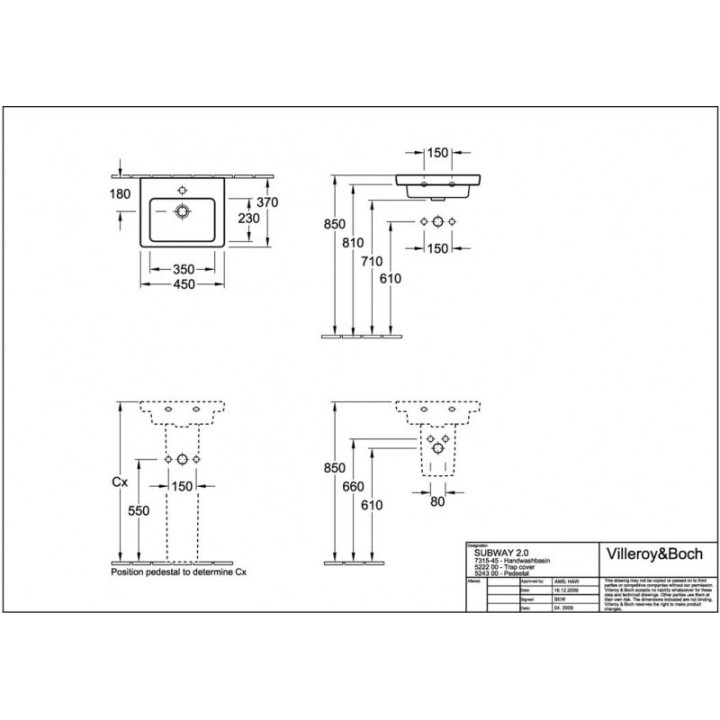 Umywalka mała Villeroy & Boch Subway 2.0 45x37 cm z powłoką CeramicPlus, biała Weiss Alpin- sanitbuy.pl