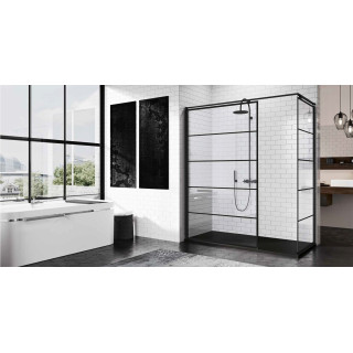 Ścianka boczna - Walk-in Novellini Kuadra H 80 cm, profil czarny, szkło przezroczyste, wzór kwadratowy- sanitbuy.pl