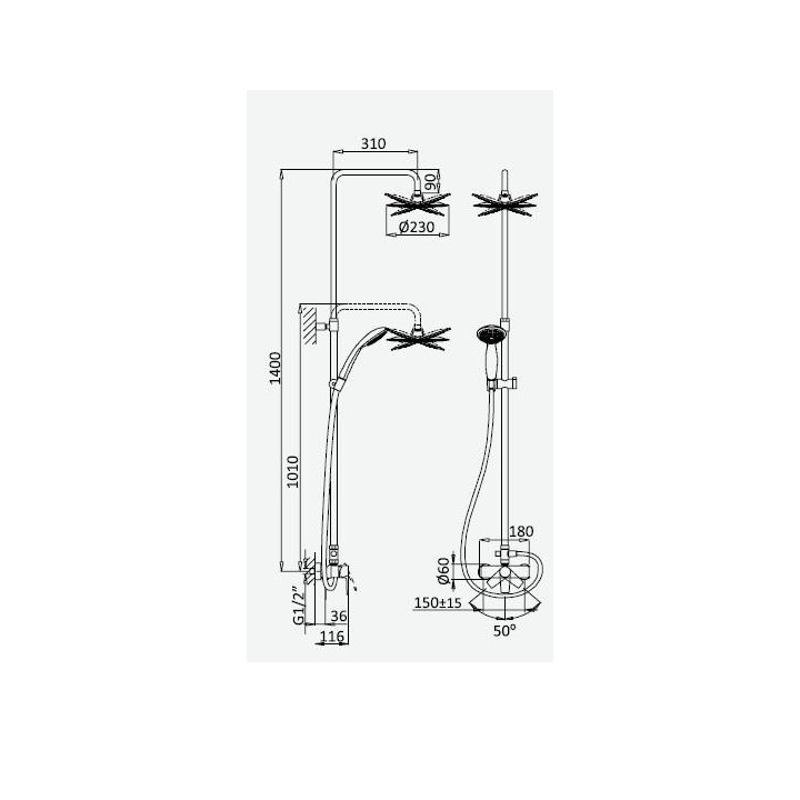 Zestaw prysznicowy Bruma Nautic, deszczownica 23 cm night sky- sanitbuy.pl