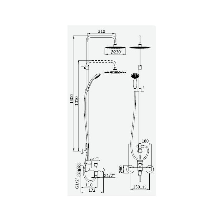 Zestaw prysznicowy Bruma Nautic, deszczownica 23 cm chrom- sanitbuy.pl