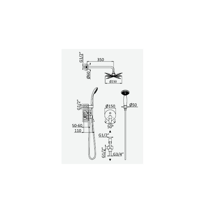 Zestaw prysznicowy Bruma Nautic, deszczownica 23 cm night sky- sanitbuy.pl