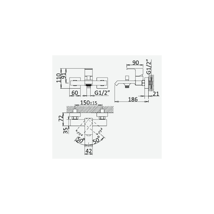 Bateria wannowa ścienna Bruma Linea wylewka 186 mm, chrom- sanitbuy.pl