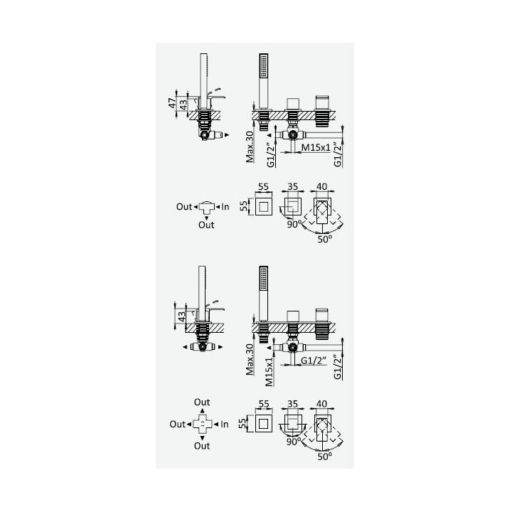 Zestaw wannowo-natryskowy Bruma Linea z baterią 4-otworową i deszczownica 25cm, sunset- sanitbuy.pl