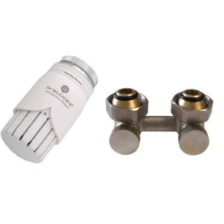 Zestaw armatury grzejnikowej Schlosser figura kątowa (GW 1/2''), z białą głowicą- sanitbuy.pl