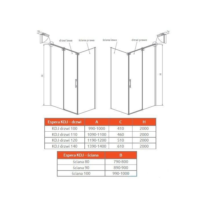Drzwi prysznicowe 100 lewe Radaway Espera KDJ szkło przejrzyste, profil chrom- sanitbuy.pl