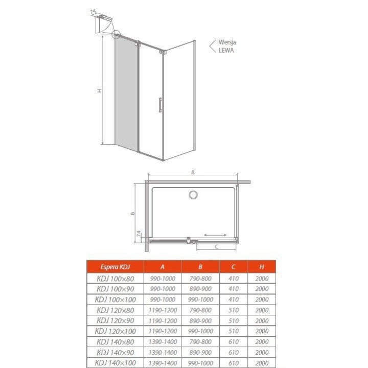 Drzwi prysznicowe 100 lewe Radaway Espera KDJ Mirror szkło przejrzyste, profil chrom- sanitbuy.pl