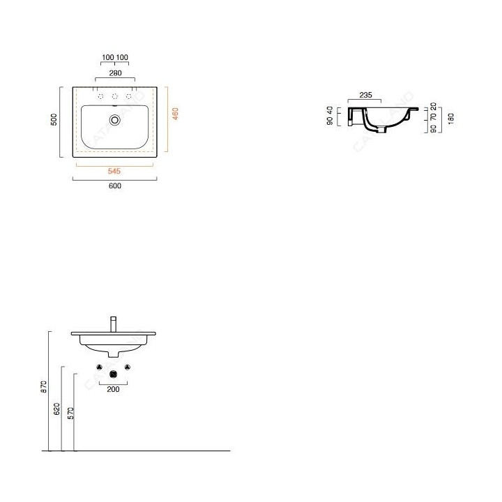 Catalano umywalka Sfera podwieszana z przelewem bez otworu 60x50cm, biała- sanitbuy.pl