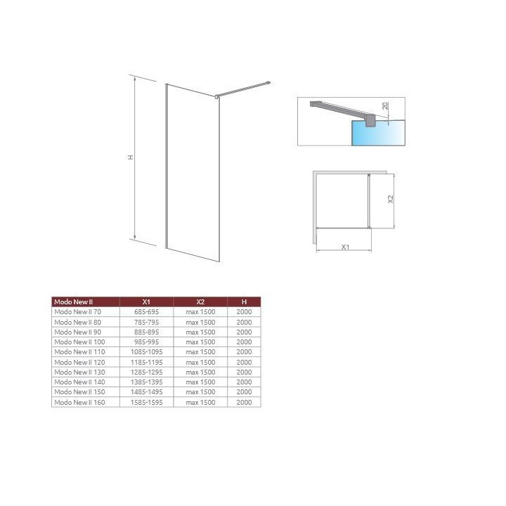 Ścianka Walk-In Radaway Modo New Black II 70, 68.5-69.5x200cm, czarne, szkło przejrzyste- sanitbuy.pl