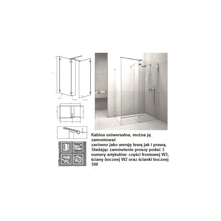 Ścianka frontowa W3 ze ścianką boczną Radaway Euphoria Walk-in II 140, chrom, szkło przeźroczyste- sanitbuy.pl