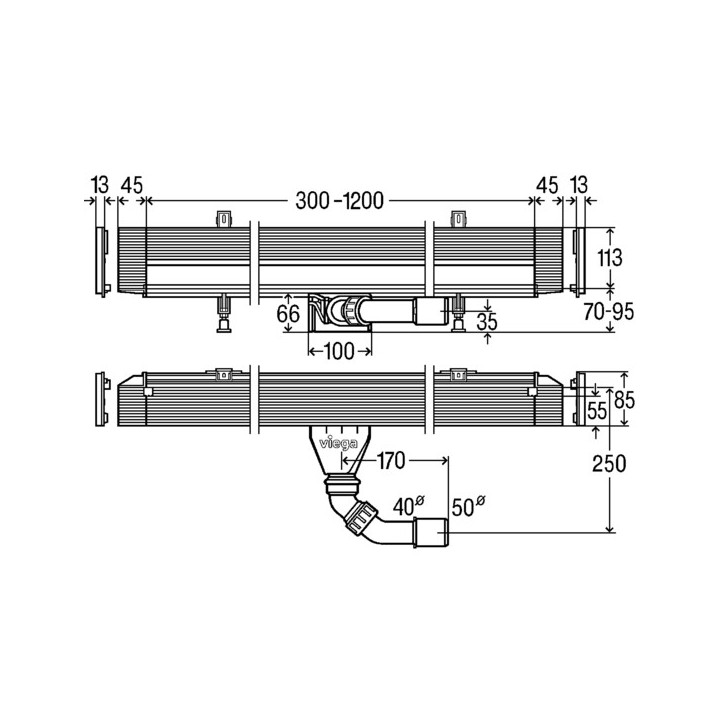 Advantix Vario - korpus do odpływu ściennego Advantix Vario z możliwością bezstopniowego dopasowania długości, 70 mm, (wersja re