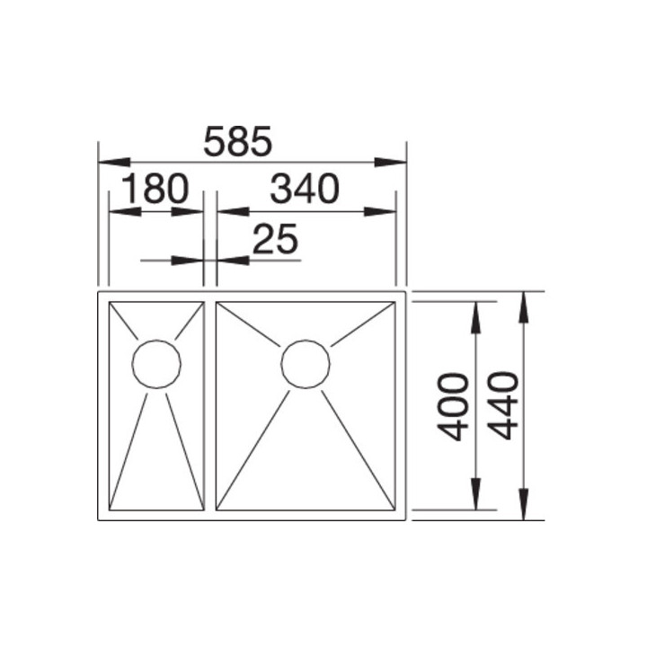 Zlewozmywak stalowy półtorakomorowy Blanco Zerox 340/180-U 58,5x44 cm podwieszany prawa komora bez korka automatycznego, stalowy