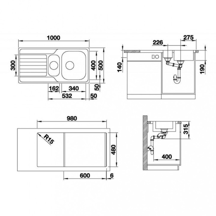 Zlewozmywak odwracalny Blanco Dinas 45 S bez korka automatycznego, stalowy- sanitbuy.pl