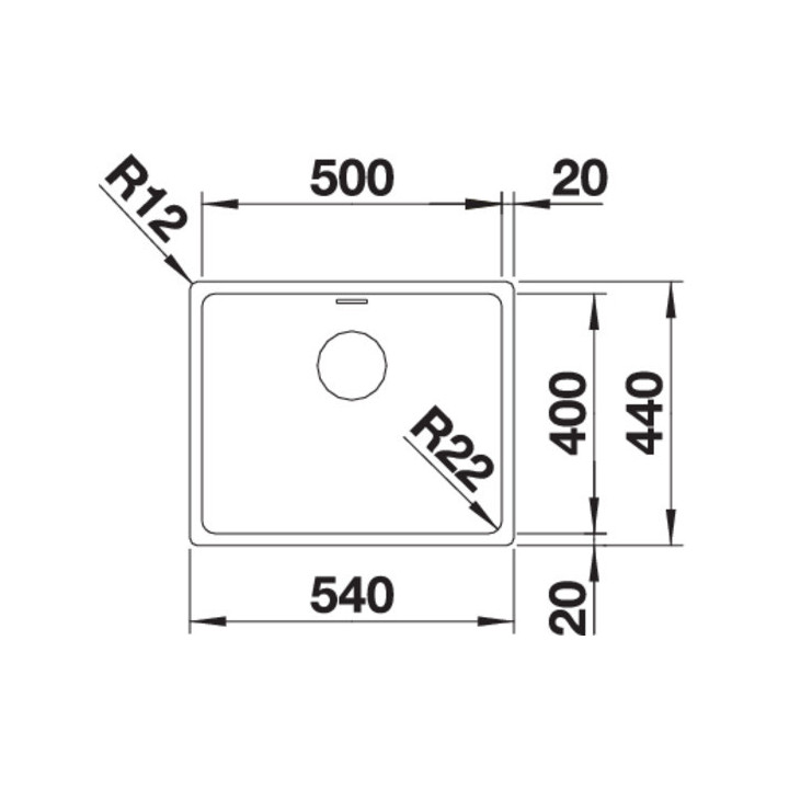Zlewozmywak stalowy jednokomorowy Blanco Andano 500-U 54x44 cm podwieszany bez korka automatycznego, stalowy - sanitbuy.pl