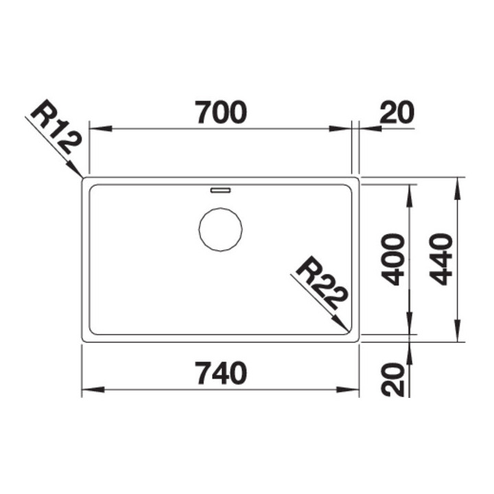 Zlewozmywak stalowy jednokomorowy Blanco Andano 700-U 74x44 cm podwieszany, bez korka automatycznego, stalowy - sanitbuy.pl