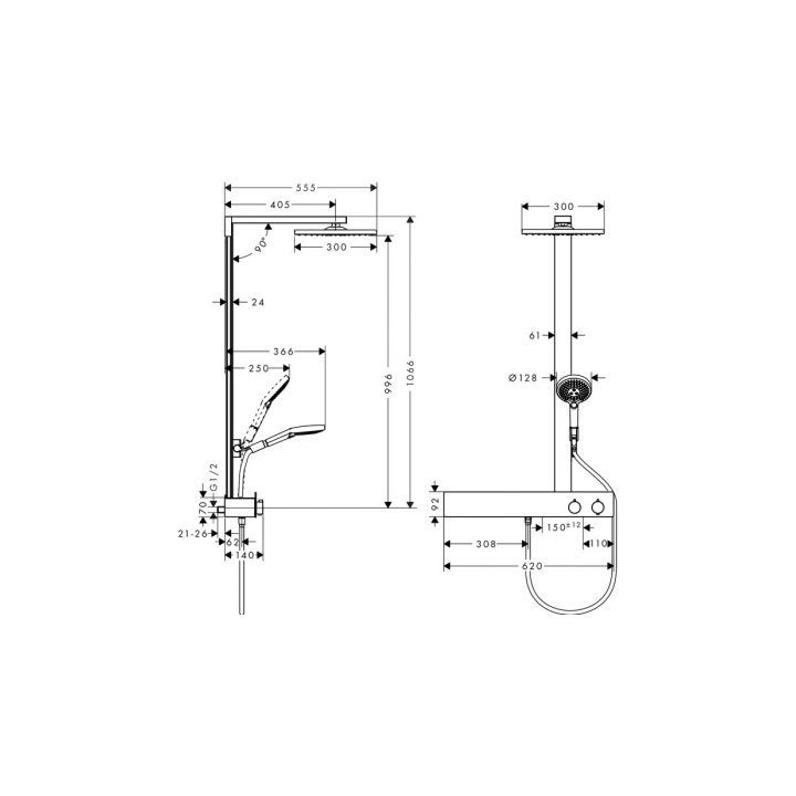 Zestaw prysznicowy termostatyczny Hansgrohe Raindance E 300 1jet 600 ST z deszczownicą chrom - sanitbuy.pl