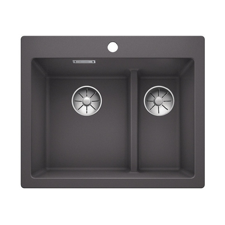 Zlew konglomeratowy Pleon 5 Split Blanco Silgranit 615x510 mm 2x korek InFino z sitkiem, antracyt- sanitbuy.pl