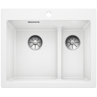 Zlew konglomeratowy Pleon 5 Split Blanco Silgranit 615x510 mm 2x korek InFino z sitkiem, perłowoszry- sanitbuy.pl