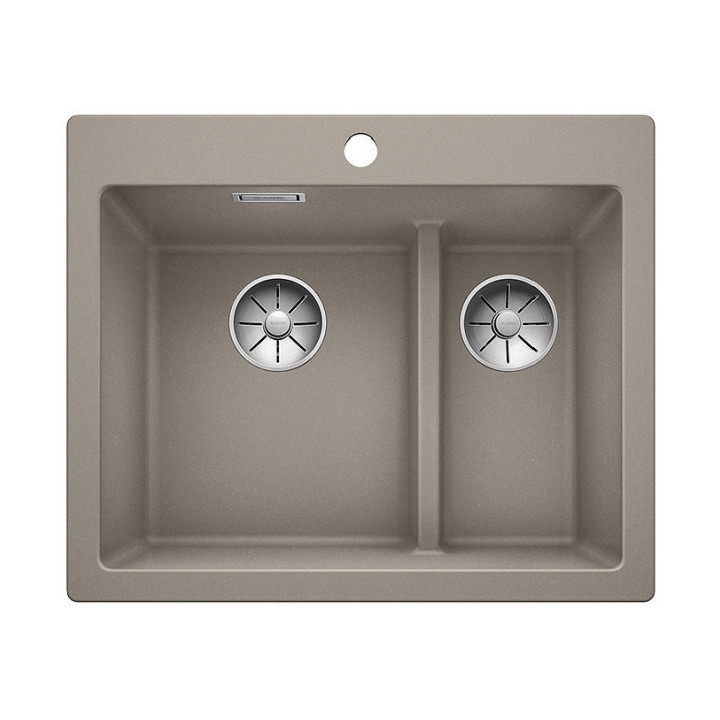 Zlew konglomeratowy Pleon 5 Split Blanco Silgranit 615x510 mm 2x korek InFino z sitkiem, szampan- sanitbuy.pl