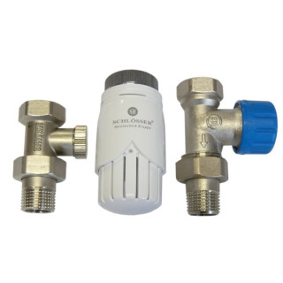 Zestaw armatury grzejnikowej Schlosser prosty z głowicą- sanitbuy.pl