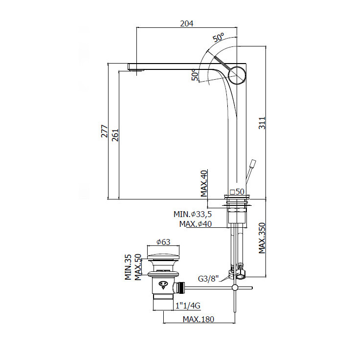 Bateria umywalkowa Paffoni Rock wysoka bez korka, chrom- sanitbuy.pl