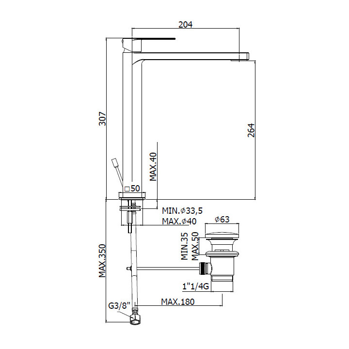 Bateria umywalkowa Paffoni Tango wysoka bez korka, chrom- sanitbuy.pl