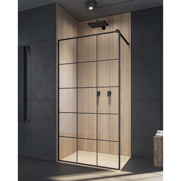 Kabina prysznicowa Walk-In Radaway Modo New Black II Factory 50, szkło przejrzyste, wys. 200cm, profil czarny- sanitbuy.pl